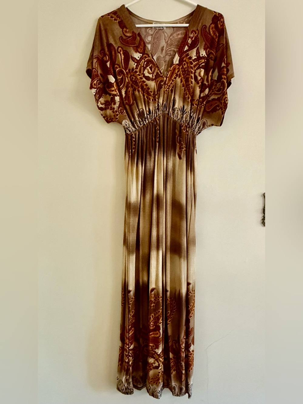 Mexicali Blues Brown Floral Print Maxi Dress with V-Neck Size Large